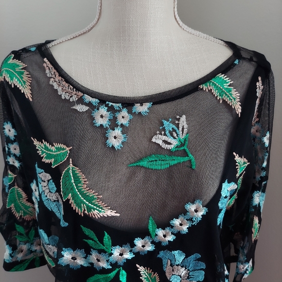 Zara Floral/Black Semi-Sheer Mini Dress - Picture 5 of 10